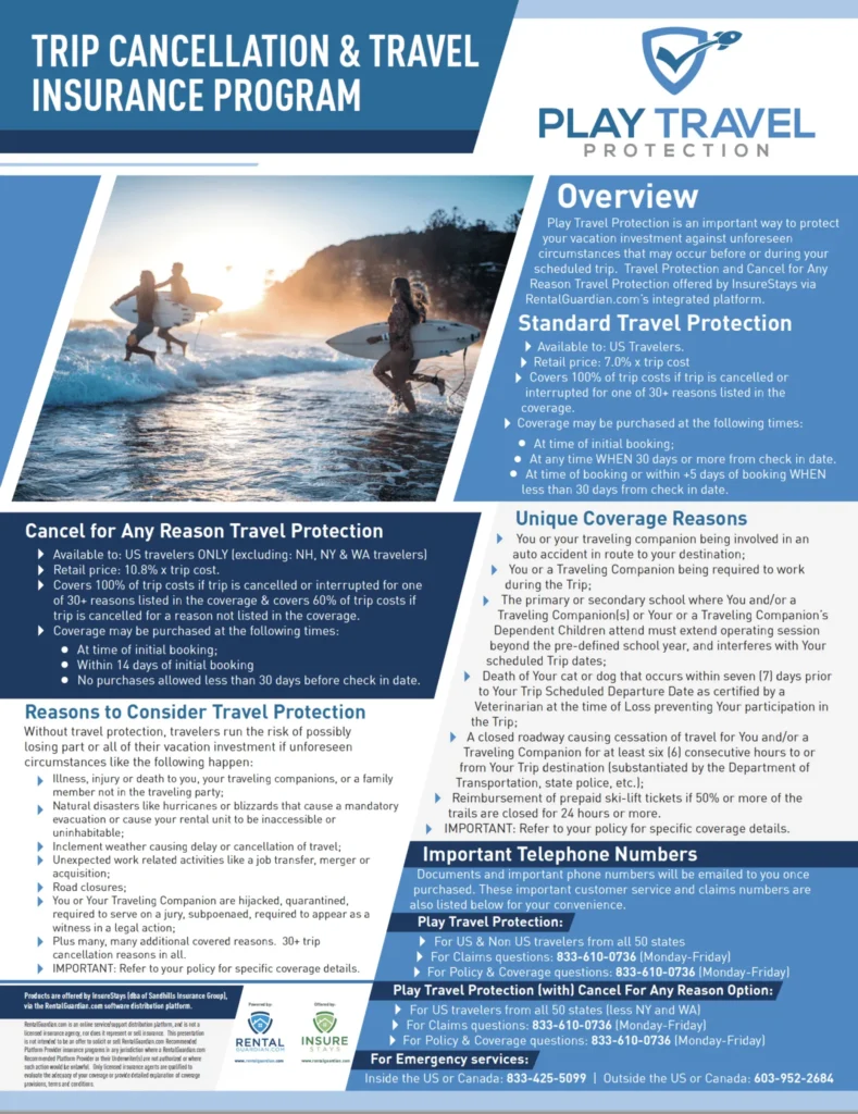 Trip cancellation and travel insurance program